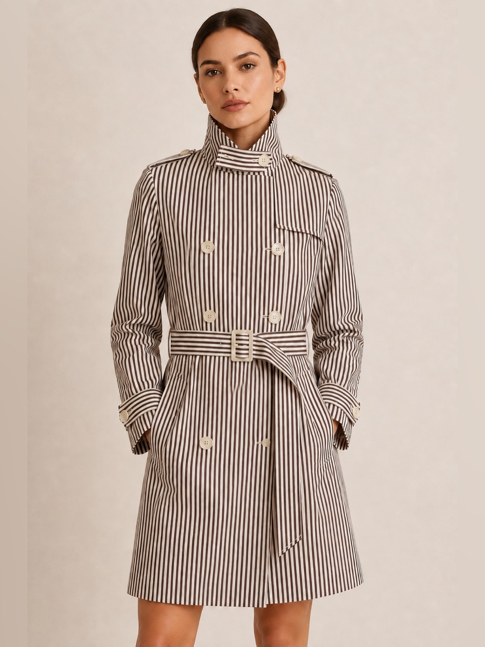 Vintage Lauren Ralph Lauren Striped Cotton Belted short Trench Coat JG